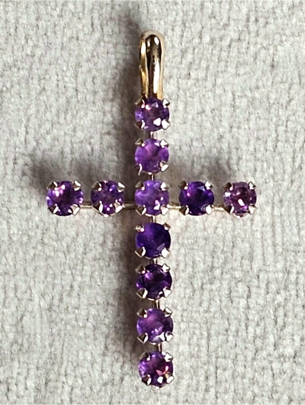 10k Yellow Gold Amethyst Religious Cross Pendant - Picture 9 of 9